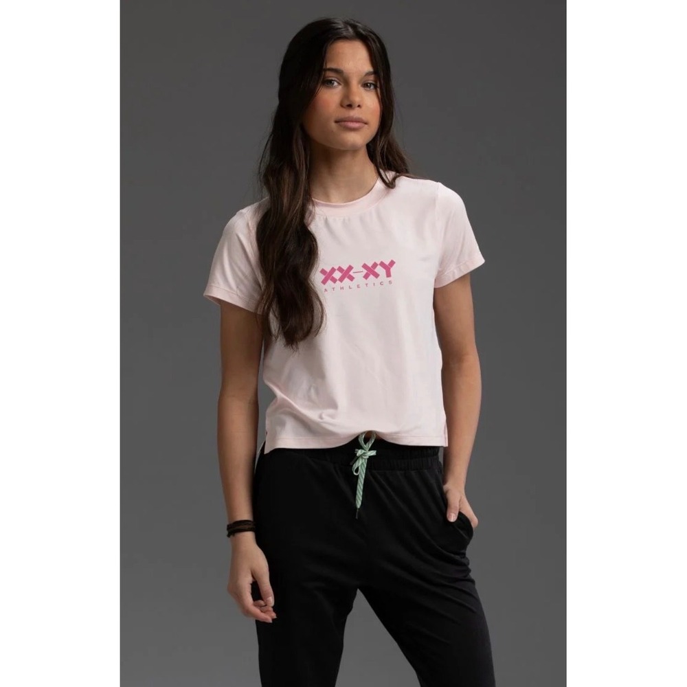 NWT XXXY Athletics Honest Crop Tee Logo Pink Heather Size XS